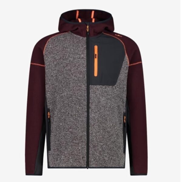 CMP - Giacca in Knit-Tech da uomo con cappuccio fisso, Burgundy-Antracite