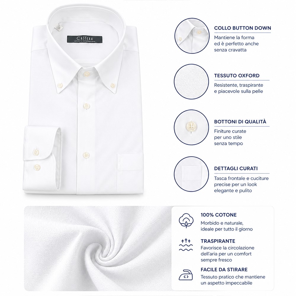 Cassera Camicia da uomo 100% cotone art.01641-01 bianco filafil mod.style - immagine 2