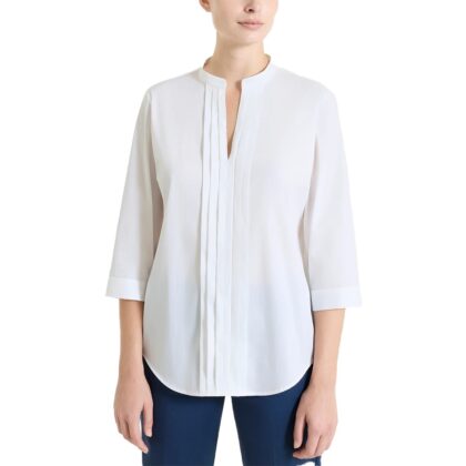 Ragno Camicia con pieghe frontali in Poplin di Cotone - Bianco ds52sl