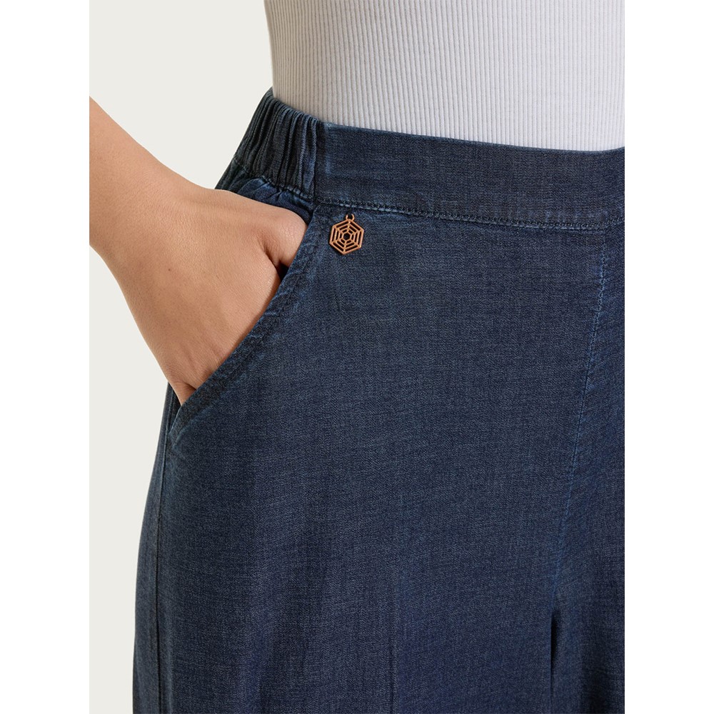 Ragno DS87PA Jeans a palazzo con tasche e vita piatta in Super Light Denim - Dark Indigo - immagine 2