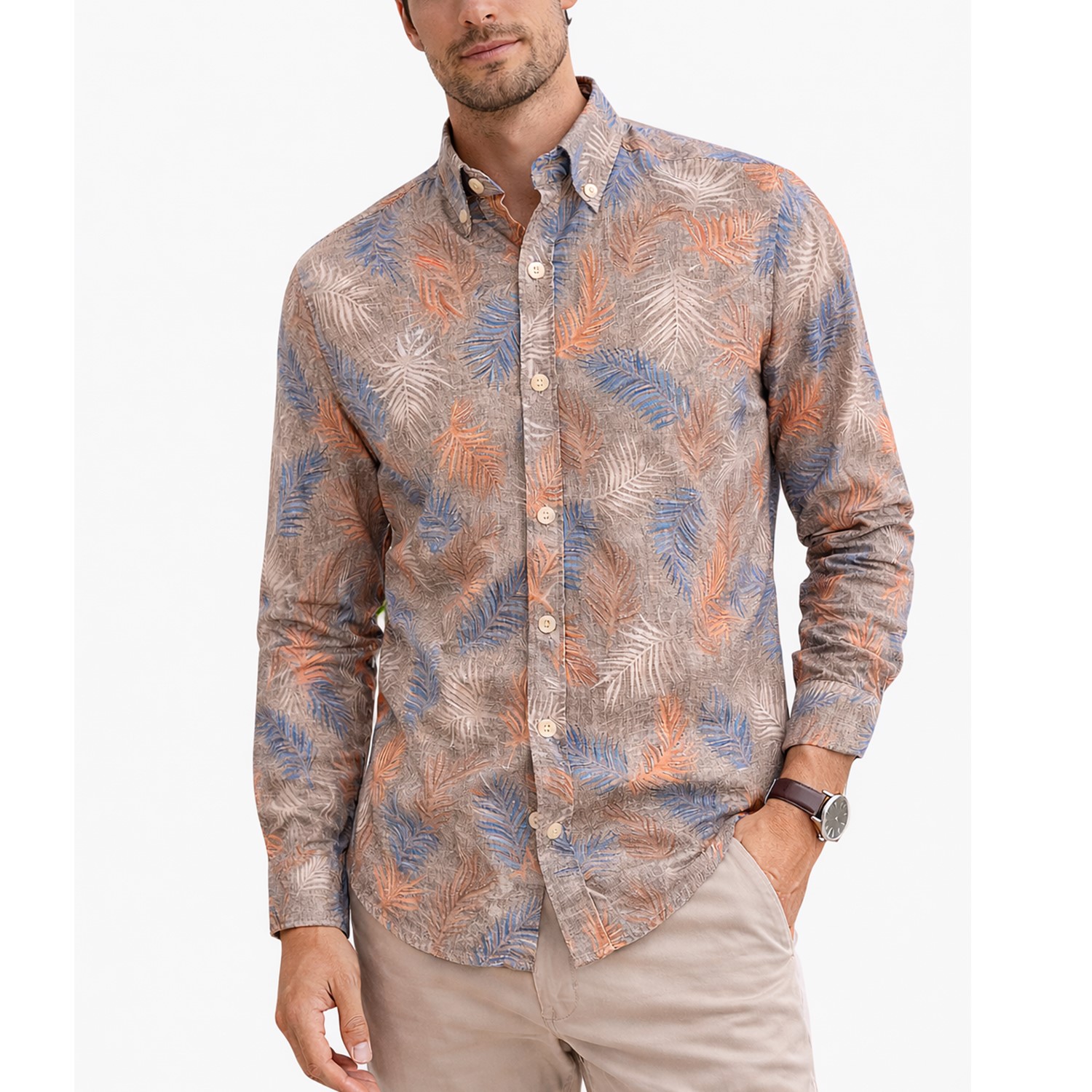 Ascot Sport Camicia 100% cotone fantasia foglie tropicali 15368-205 - immagine 3