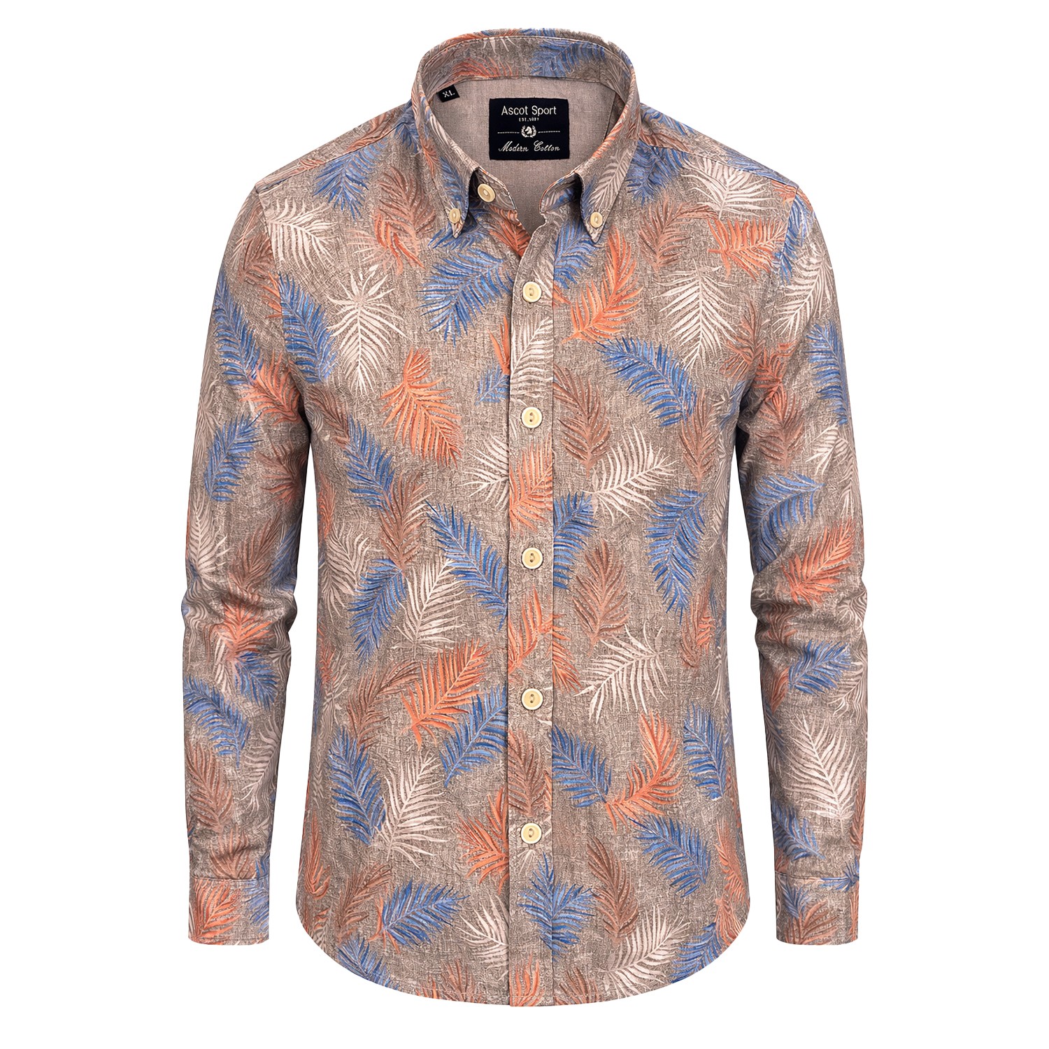 Ascot Sport Camicia 100% cotone fantasia foglie tropicali 15368-205