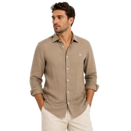 Ascot Sport Camicia Uomo 100% Lino, Vestibilità Regolare, Traspirante e Leggera 15350 09 tortora