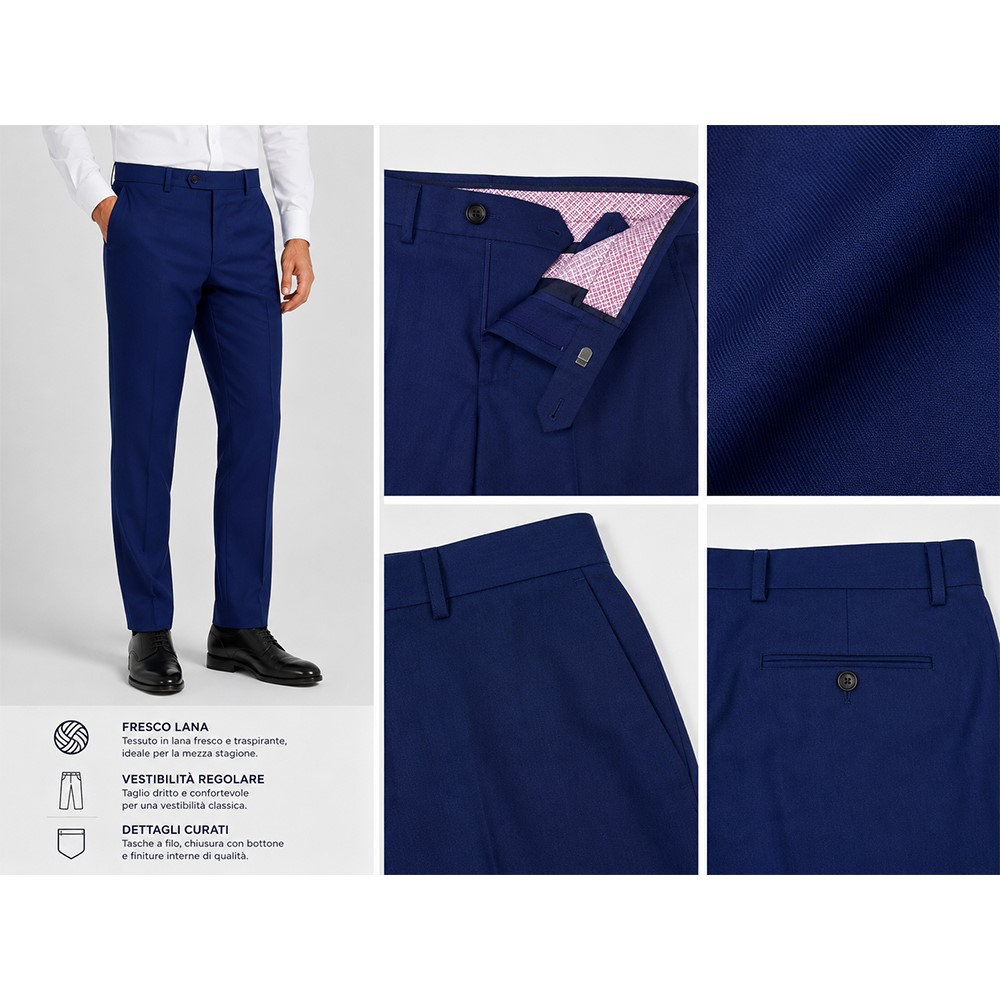 City Time Pantaloni Uomo Eleganti in 100% Fresco Lana,Vestibilità Regolare DROP 6, 624038-33 bluette - immagine 3