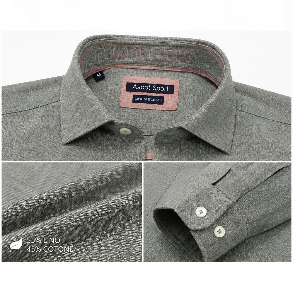 Ascot Sport Camicia Uomo 55% Lino 45% Cotone, Manica Lunga, Regular Fit, 15362-229 - immagine 7