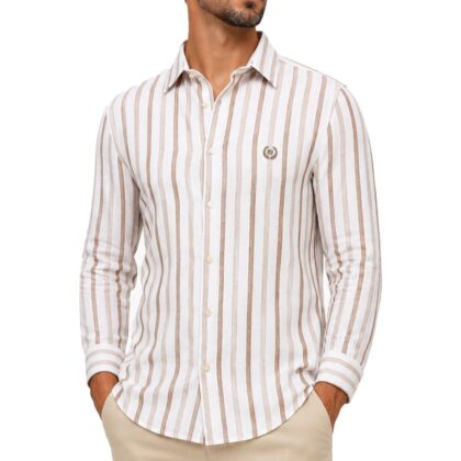 Ascot Sport Camicia Uomo Cotone e Lino a Righe Manica Lunga Vestibilità Regolare 15164-229