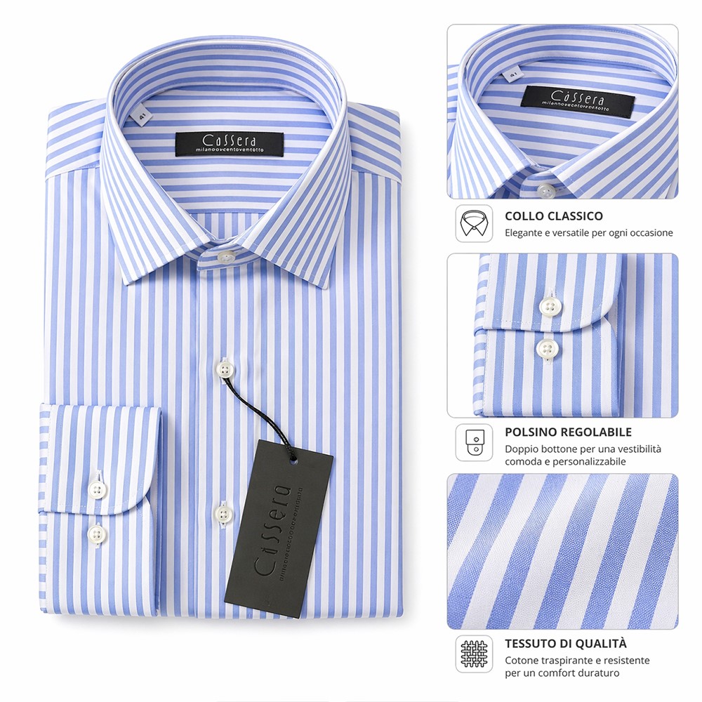 Cassera Camicia Uomo a Righe Azzurre in 100% Cotone 6a065 RABICA mod.STYLE - immagine 2