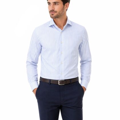 Cassera Camicia Uomo  a Righe Azzurre in 100% Cotone 6a065 RABICA mod.STYLE