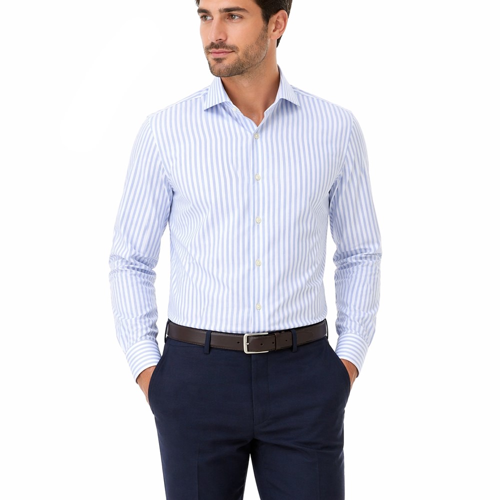 Cassera Camicia Uomo a Righe Azzurre in 100% Cotone 6a065 RABICA mod.STYLE