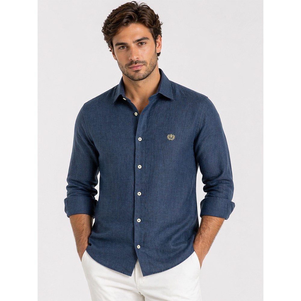 Ascot Sport Camicia Uomo 100% Lino Vestibilità Regolare 15350 68 blu - immagine 3