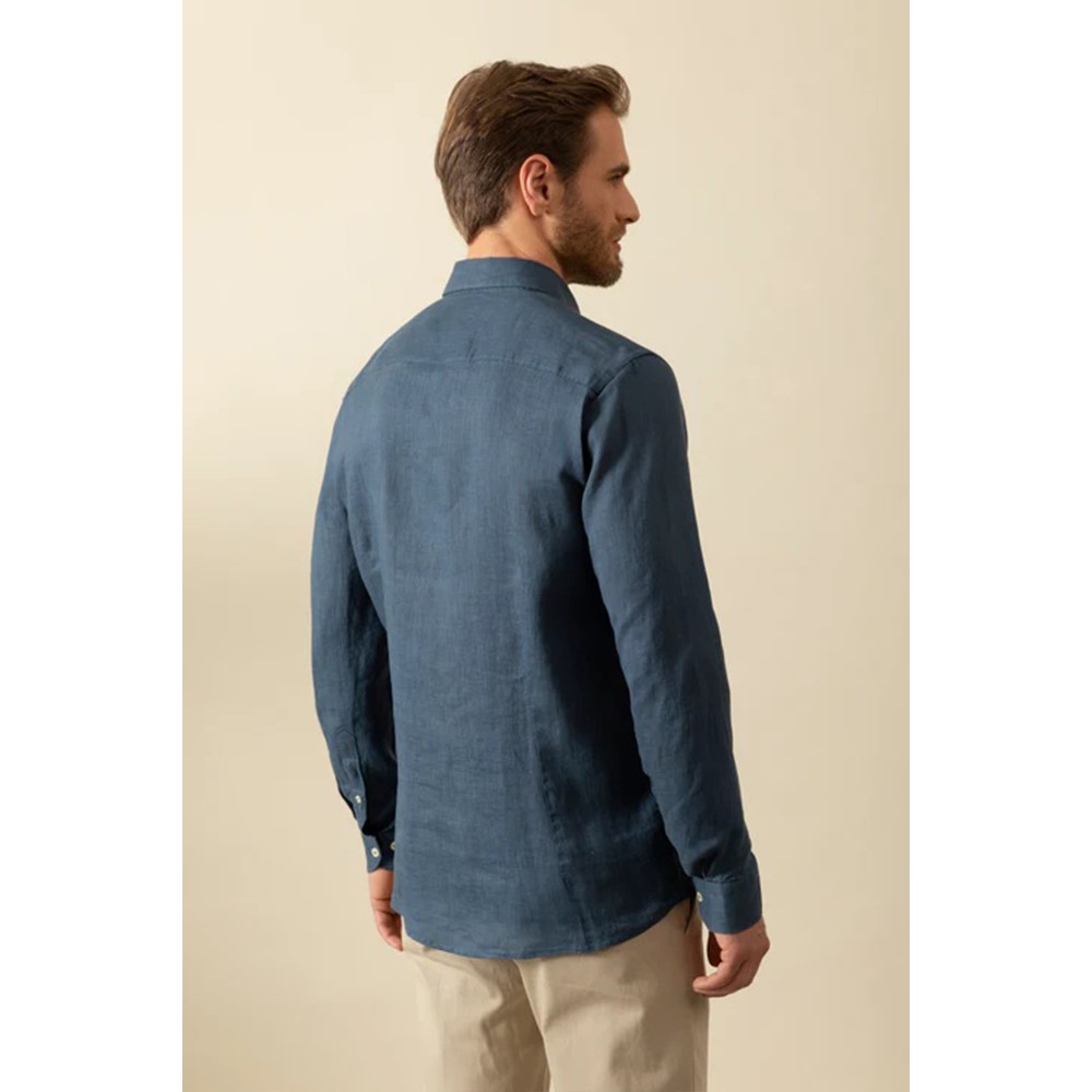 Ascot Sport Camicia Uomo 100% Lino Vestibilità Regolare 15350 68 blu - immagine 2