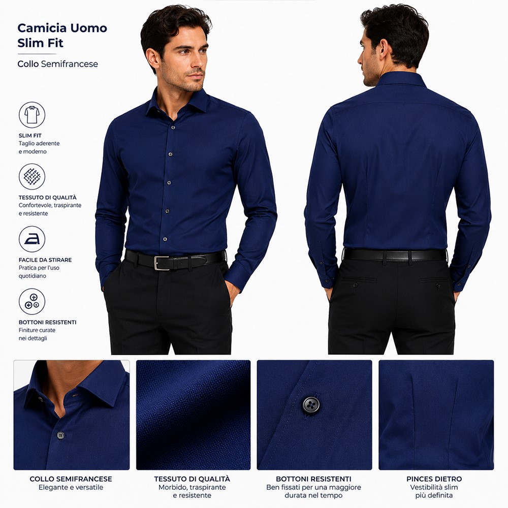 Cassera Camicia Uomo Slim Fit in 100% Cotone Senza Taschino 5b397 mod.active - immagine 6