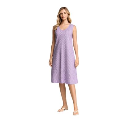Iconique Abito midi smanicato donna a righe in Viscosa e Lino Scarlet ic26-032 viola