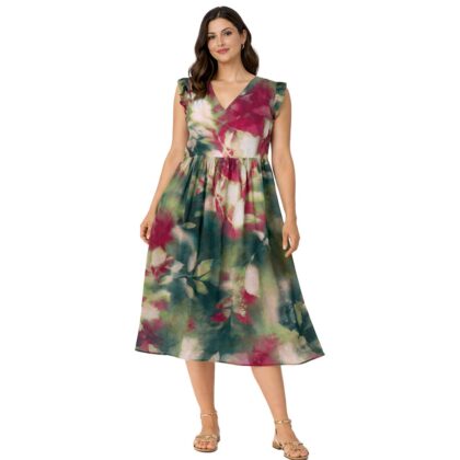 Ragno Abito donna fantasia multicolor con scollo a V e linea svasata dt27dg