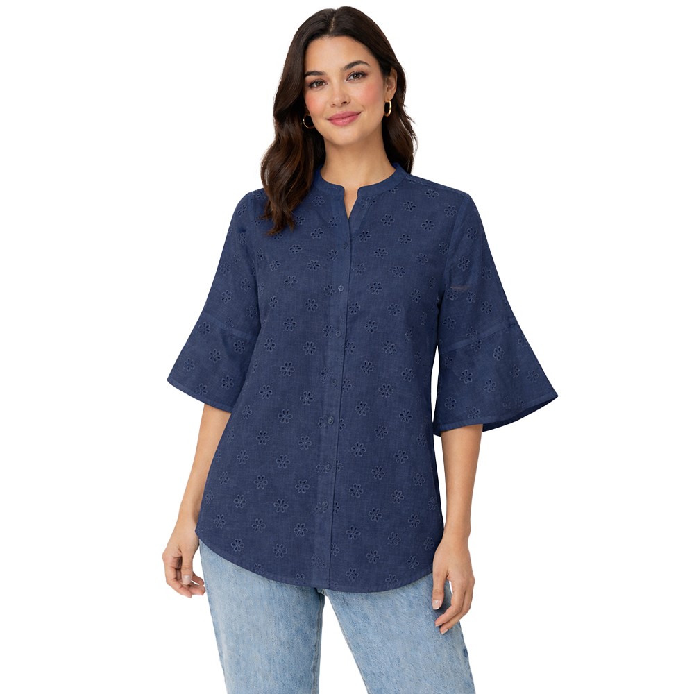 Ragno Blusa donna in cotone sangallo con maniche a campana ds56dw - immagine 2