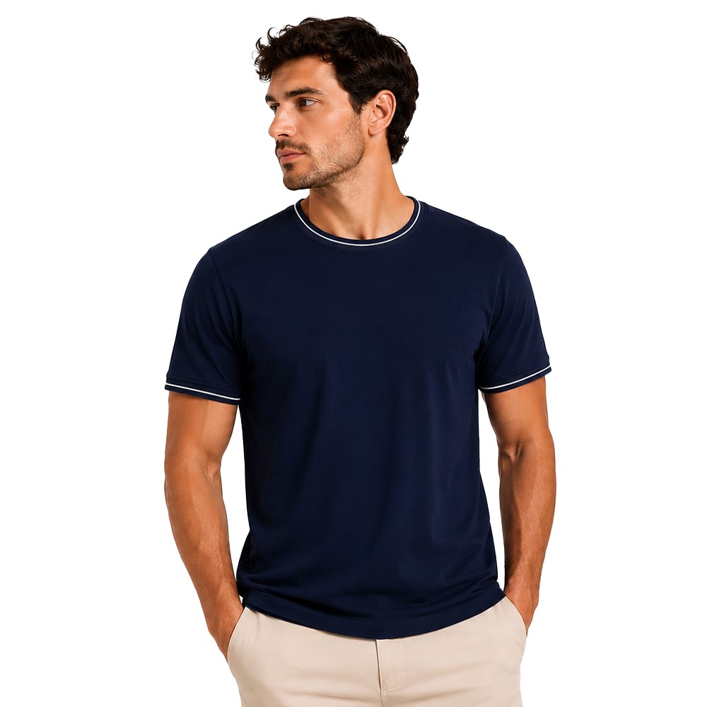 Ascot Sport T-Shirt Uomo in Cotone, stretch Girocollo con Profili a Contrasto 15304-321 - immagine 2