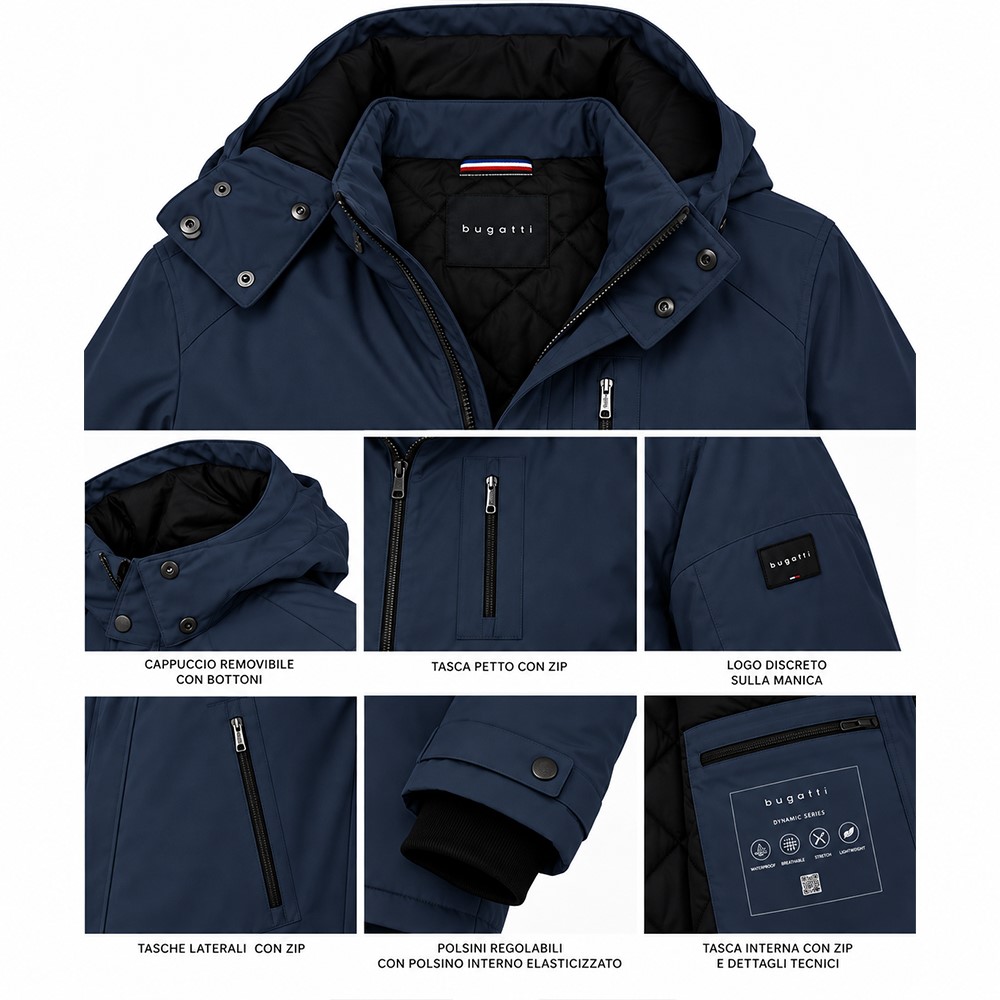 Bugatti Giaccone Uomo con Cappuccio – Impermeabile, Traspirante e Stretch – Giacca Invernale Imbottita con Tasche Zip 21035 - immagine 5
