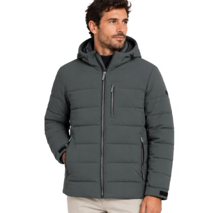 Bugatti Giaccone Uomo in Tessuto FLEXCITY® con Cappuccio Staccabile e Pettorina Frontale Removibile 81031